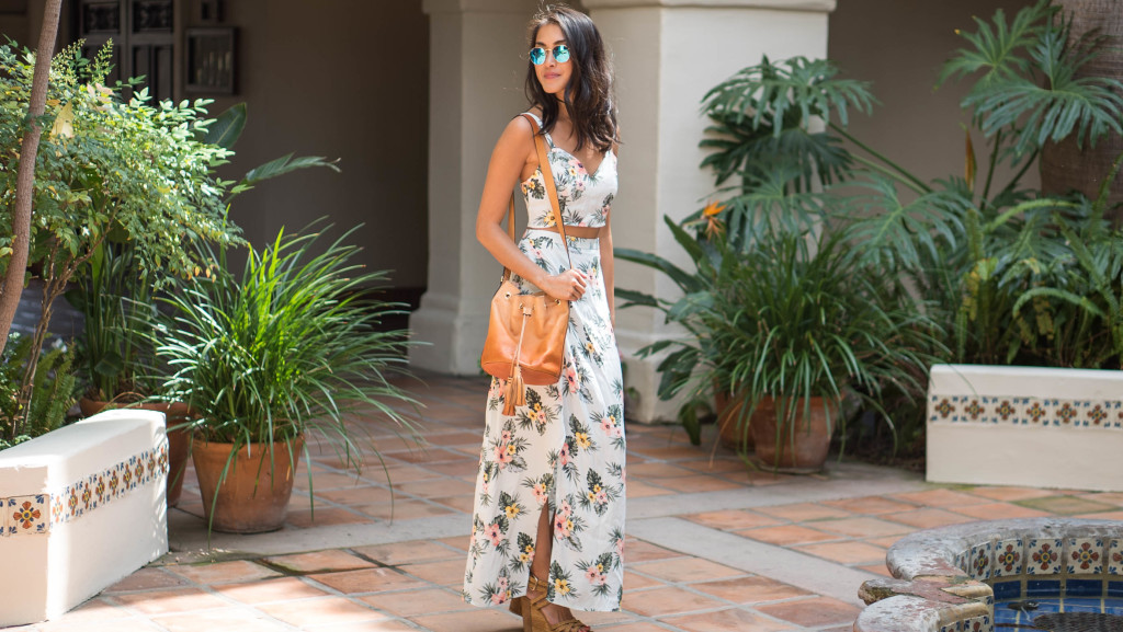 woman wearing Forever 21 Tropical Floral Two Piece, Matching Set
