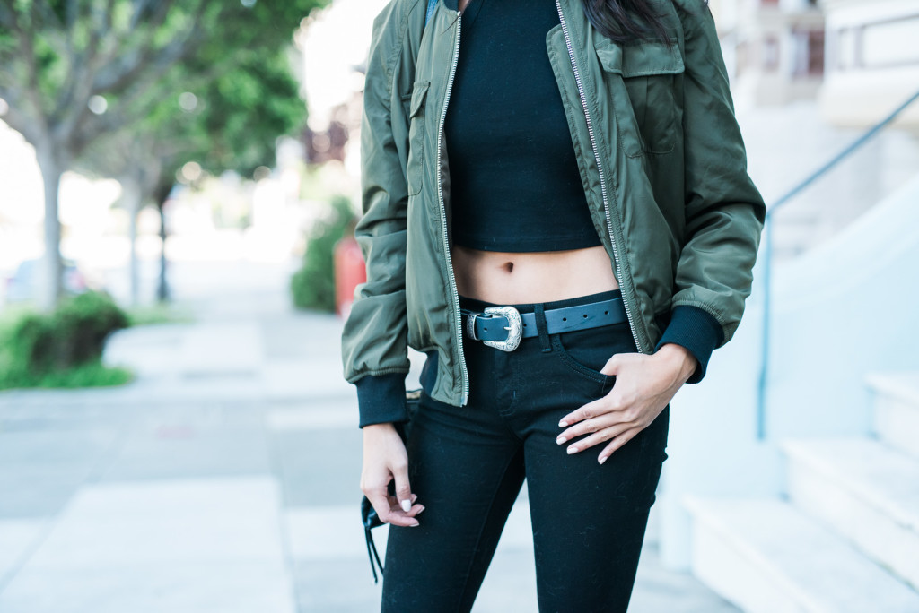 Amy Zhang wearing Missguided Bomber Jacket