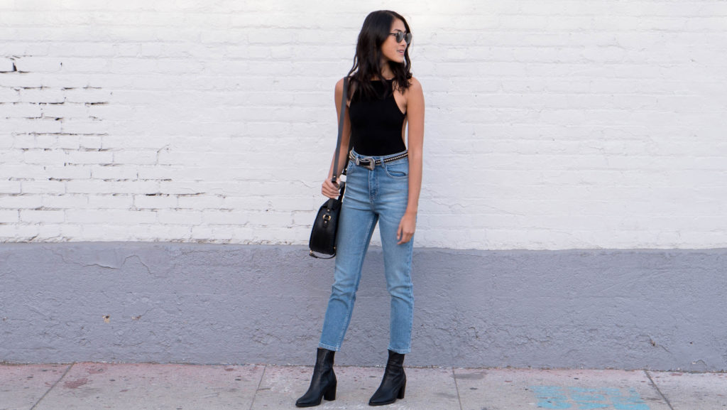 Amy Zhang wearing Girlfriend Jeans Urban Outfitters