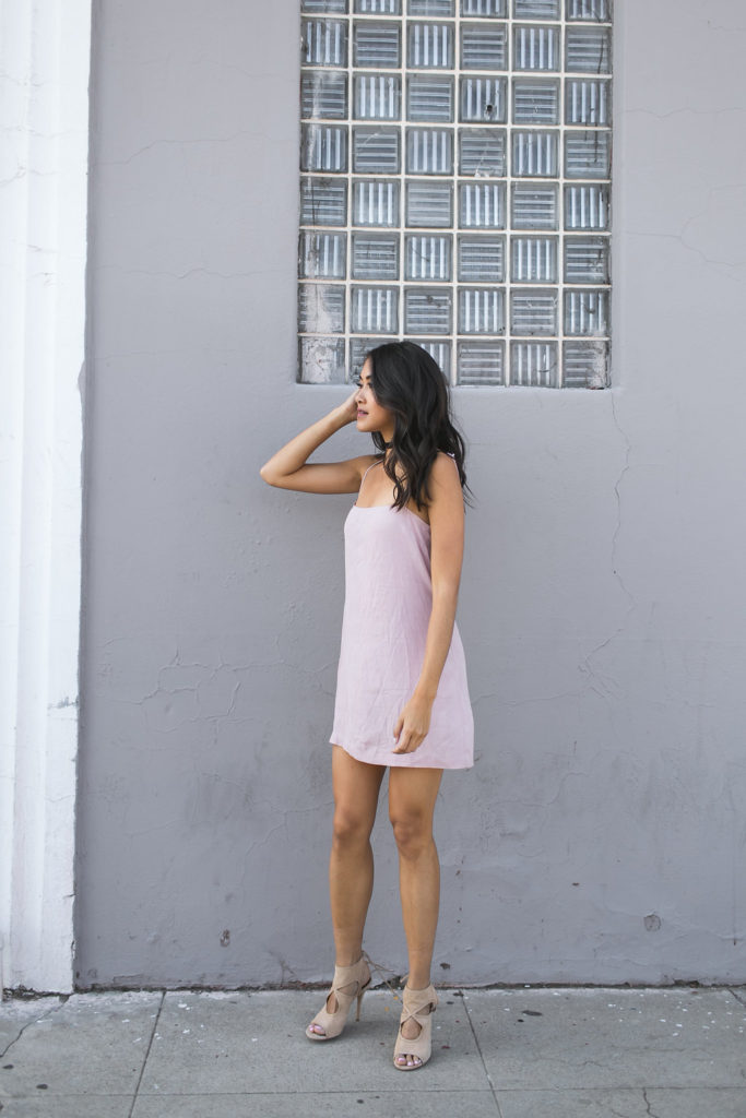 Amy Zhang of the Luxi Look wearing pink Reformation Slip Dress