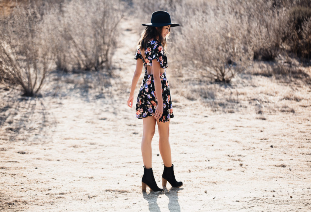 woman wearing Forever 21 Cutout Dress, black hat, and black boots and sharing her current favorites