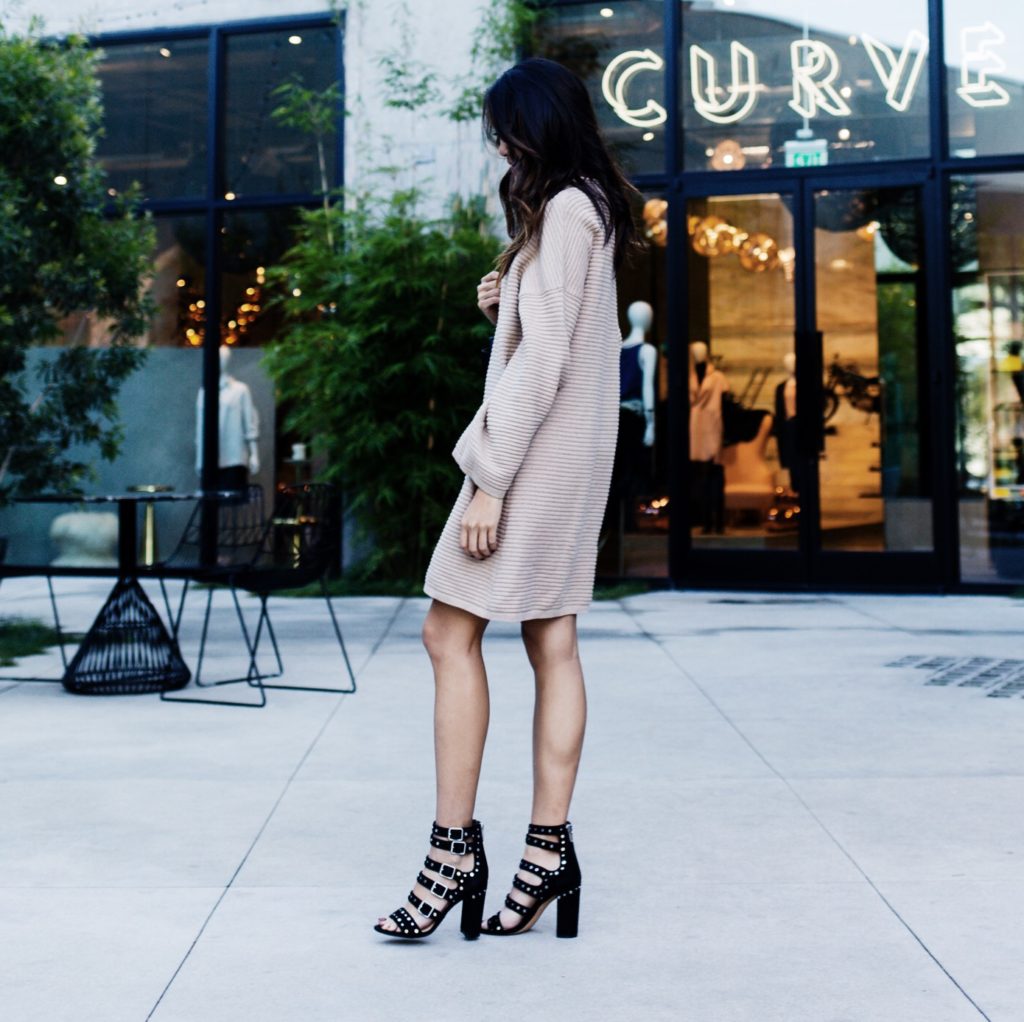 Amy Zhang wearing brown dress and Sam Edelman HauteLook | The Luxi Look